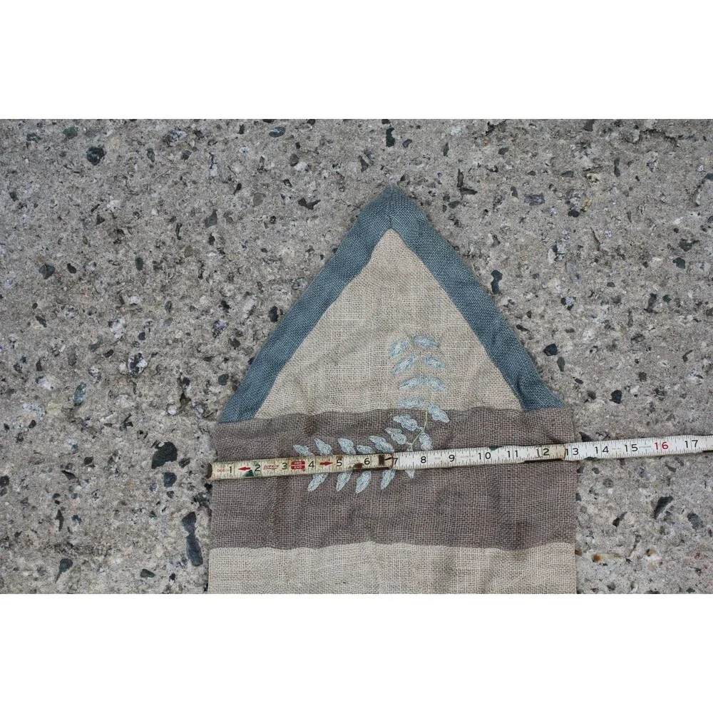 Pier 1 Imports Table Runner Jute Cotton Blue Green Leaves Embroidered 65